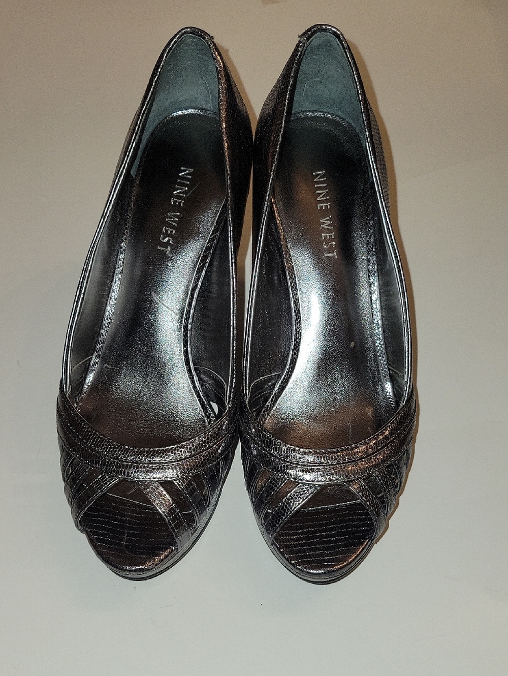Nine West Metallic Silver Open-Toe Heels